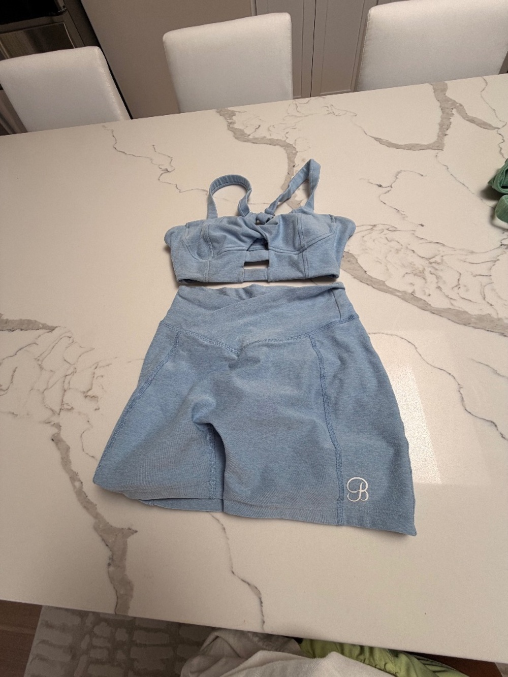 Bombshell Sportswear Light Blue Seamless Sports Bra & High-Waist Shorts Set